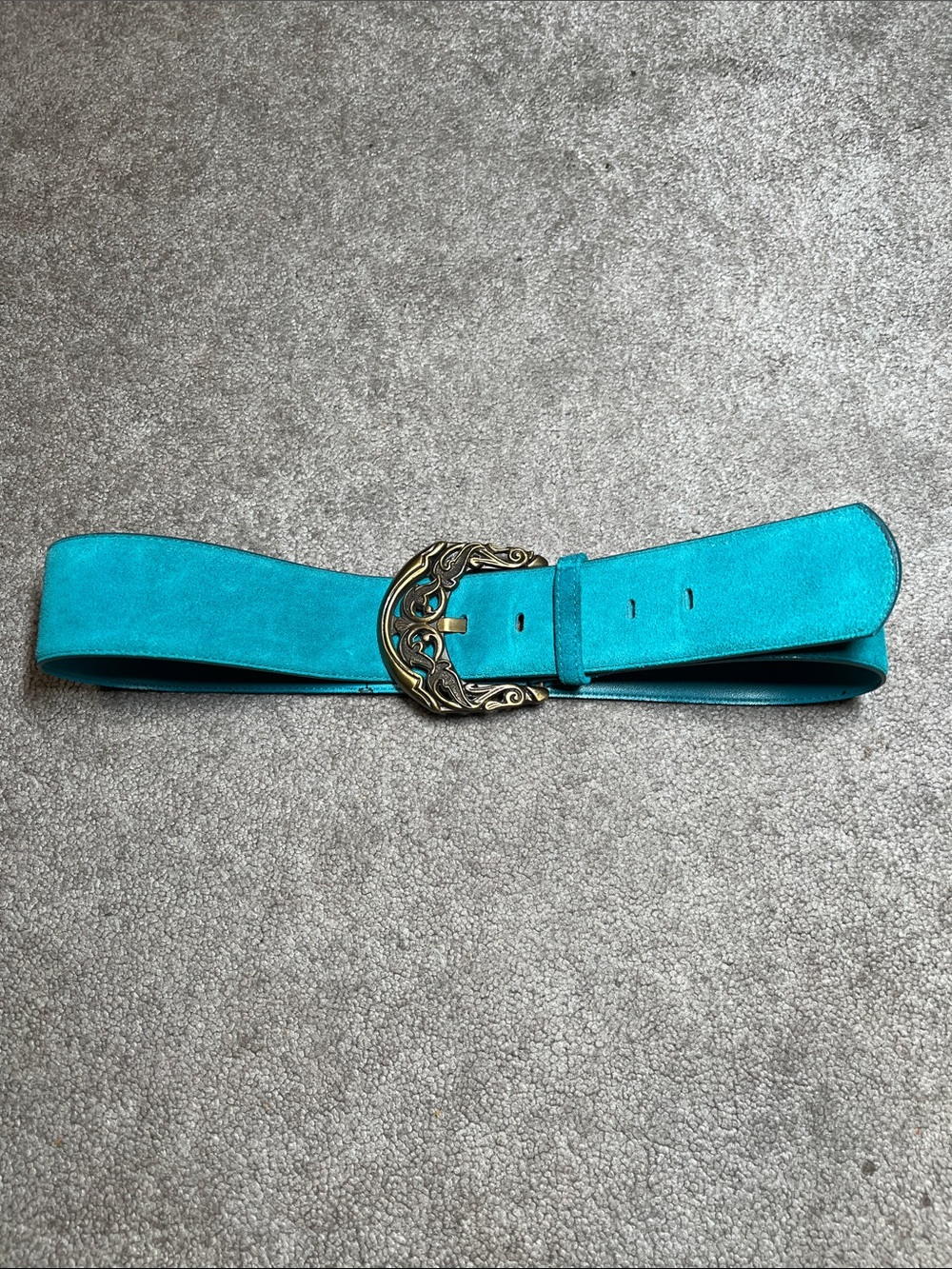 Vintage Genuine Leather Teal Belt with Gold Buckle size M/L